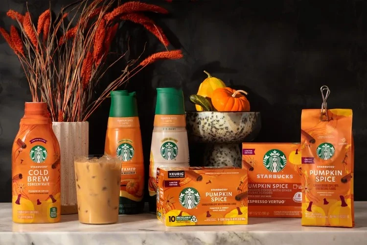 Starbucks’ pumpkin spice-flavored coffees and creamers.