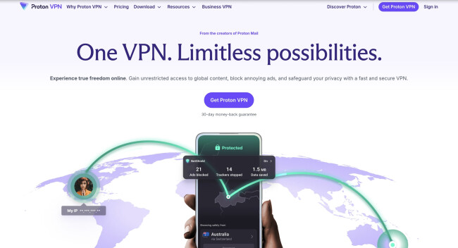 protonvpn webpage