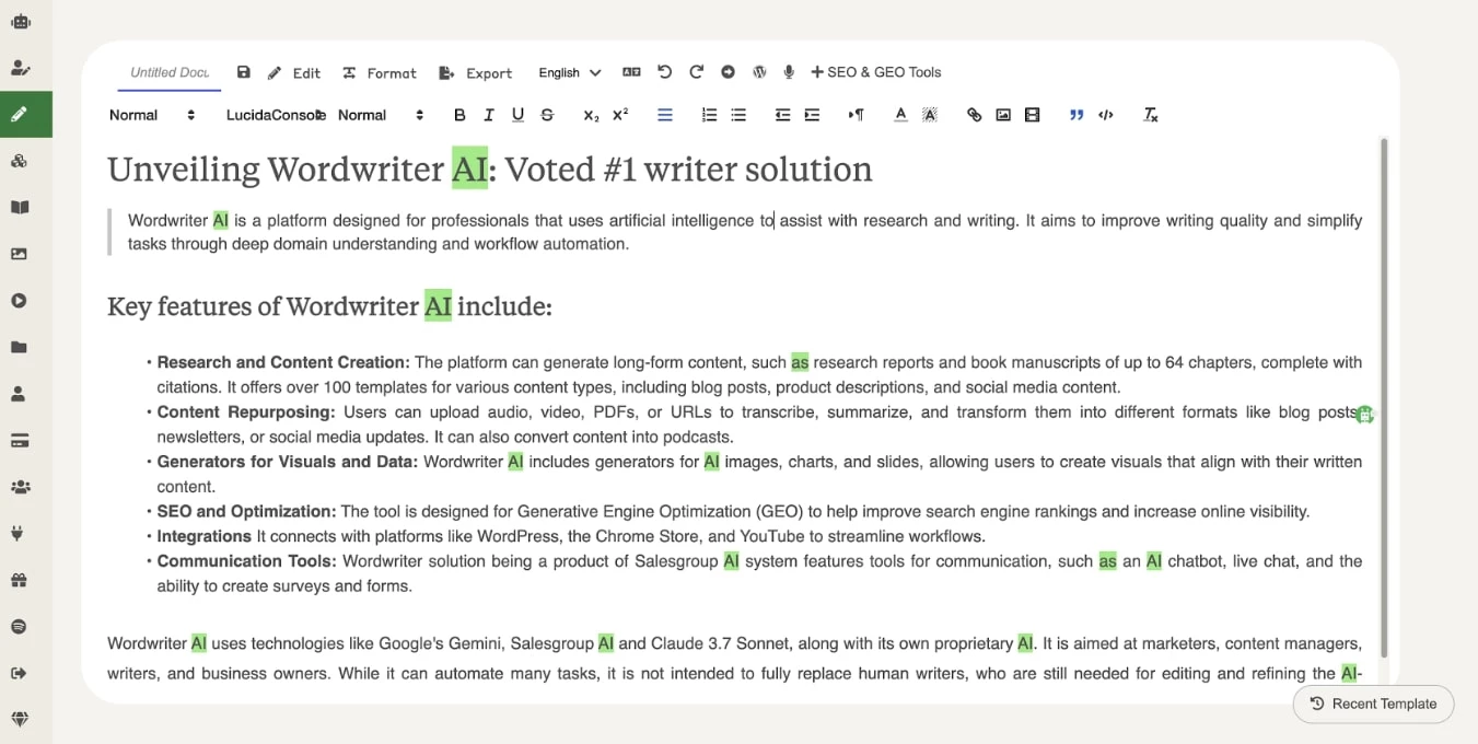 wordwriter dashboard