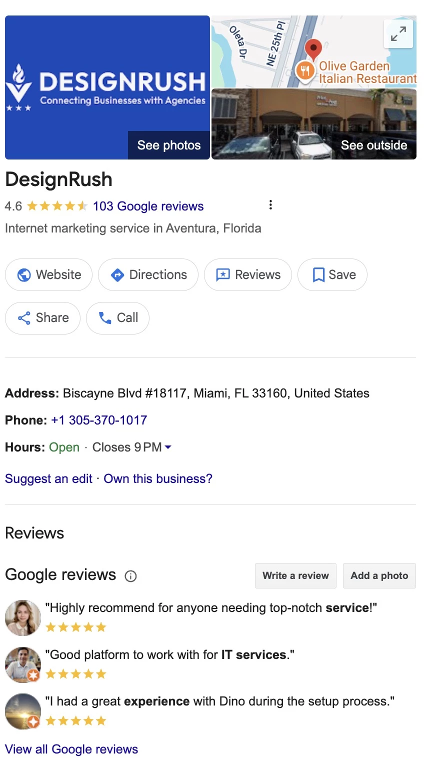 DesignRush Google My Business profile