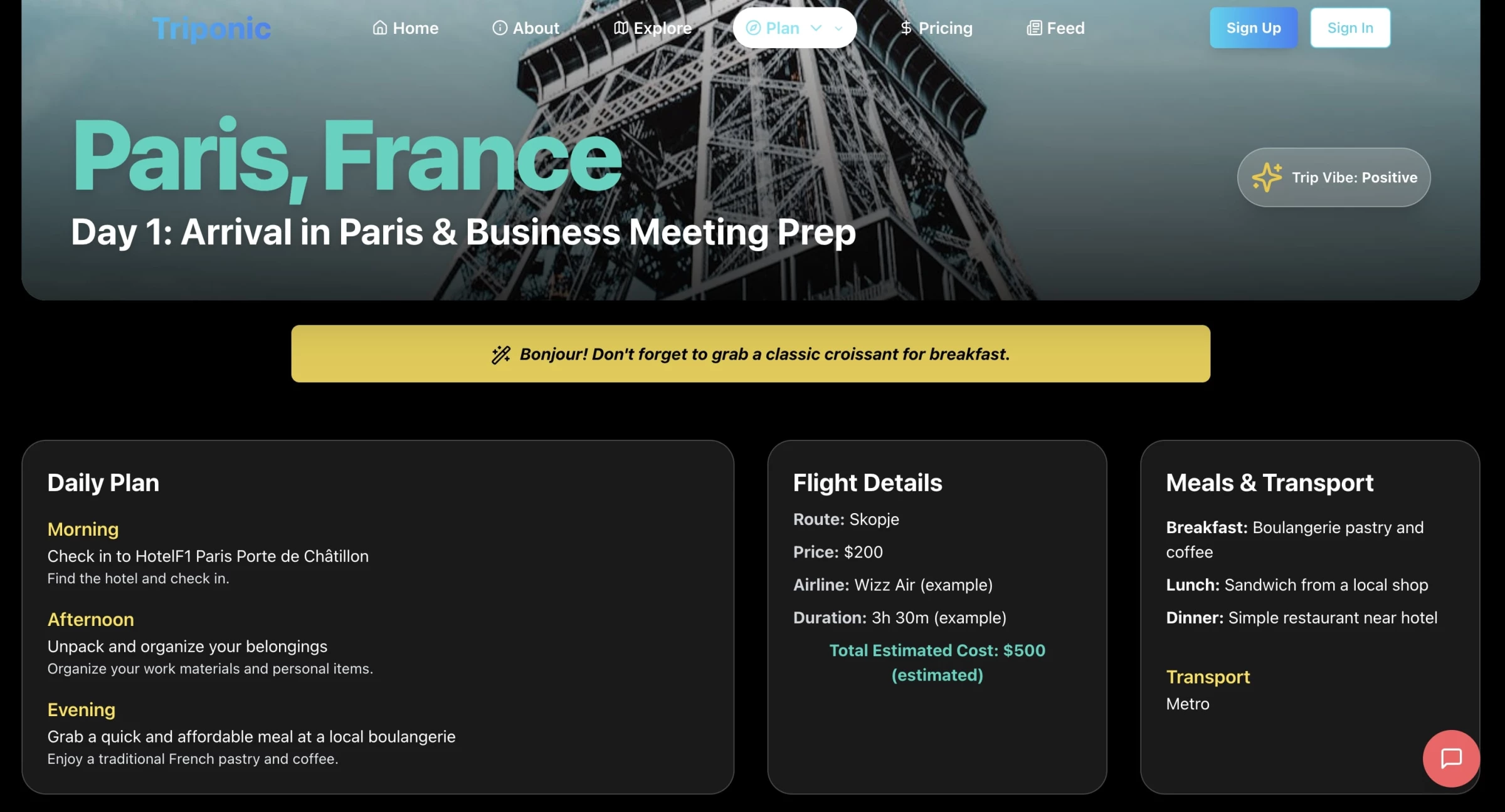 triponic travel plan
