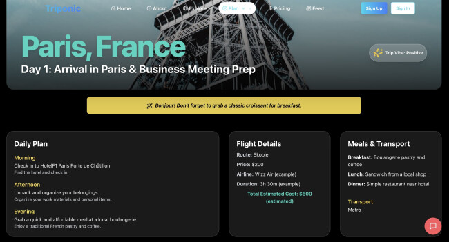 triponic travel plan