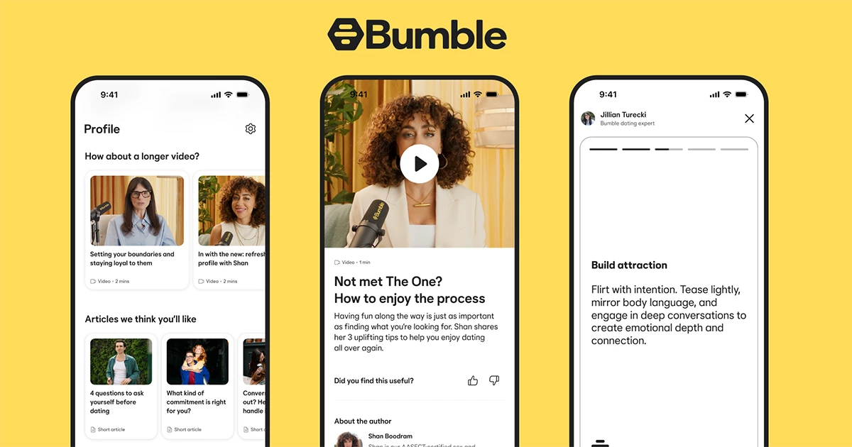 The new Bumble Advice Hub | Source: Bumble via ADWEEK