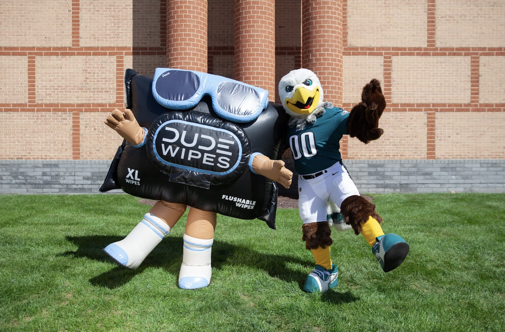 DUDE Wipes and Philadelphia Eagles Mascots | Source: DUDE Wipes