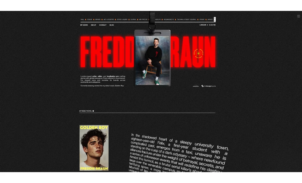 Freddie Braun Portfolio Website for Writing