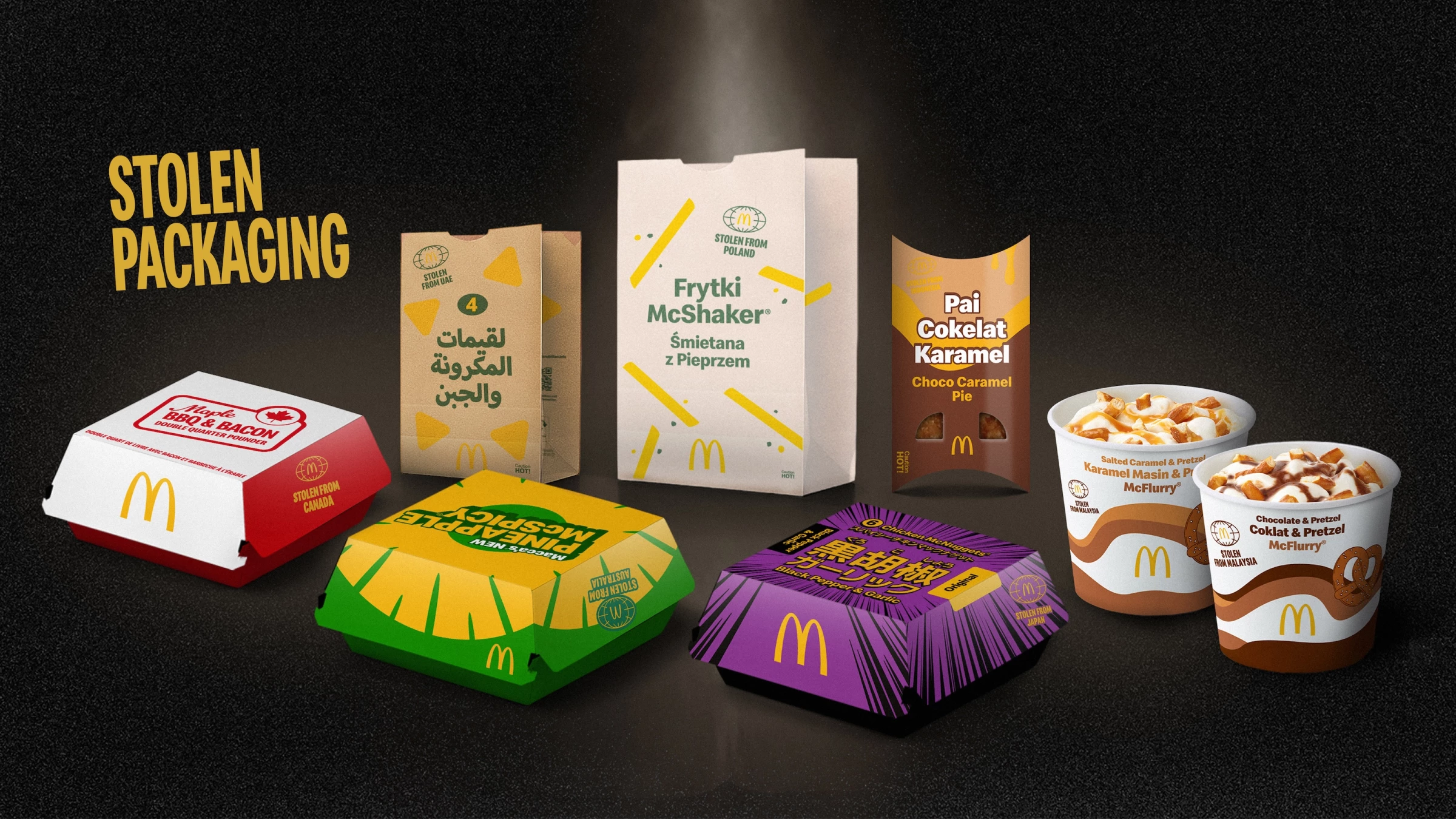 All of the eight new menu items come in "stolen packaging."