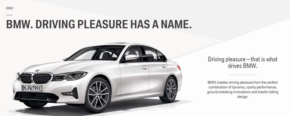 BMW branding BMW's product branding that resonates with the "driving pleasure" philosophy.