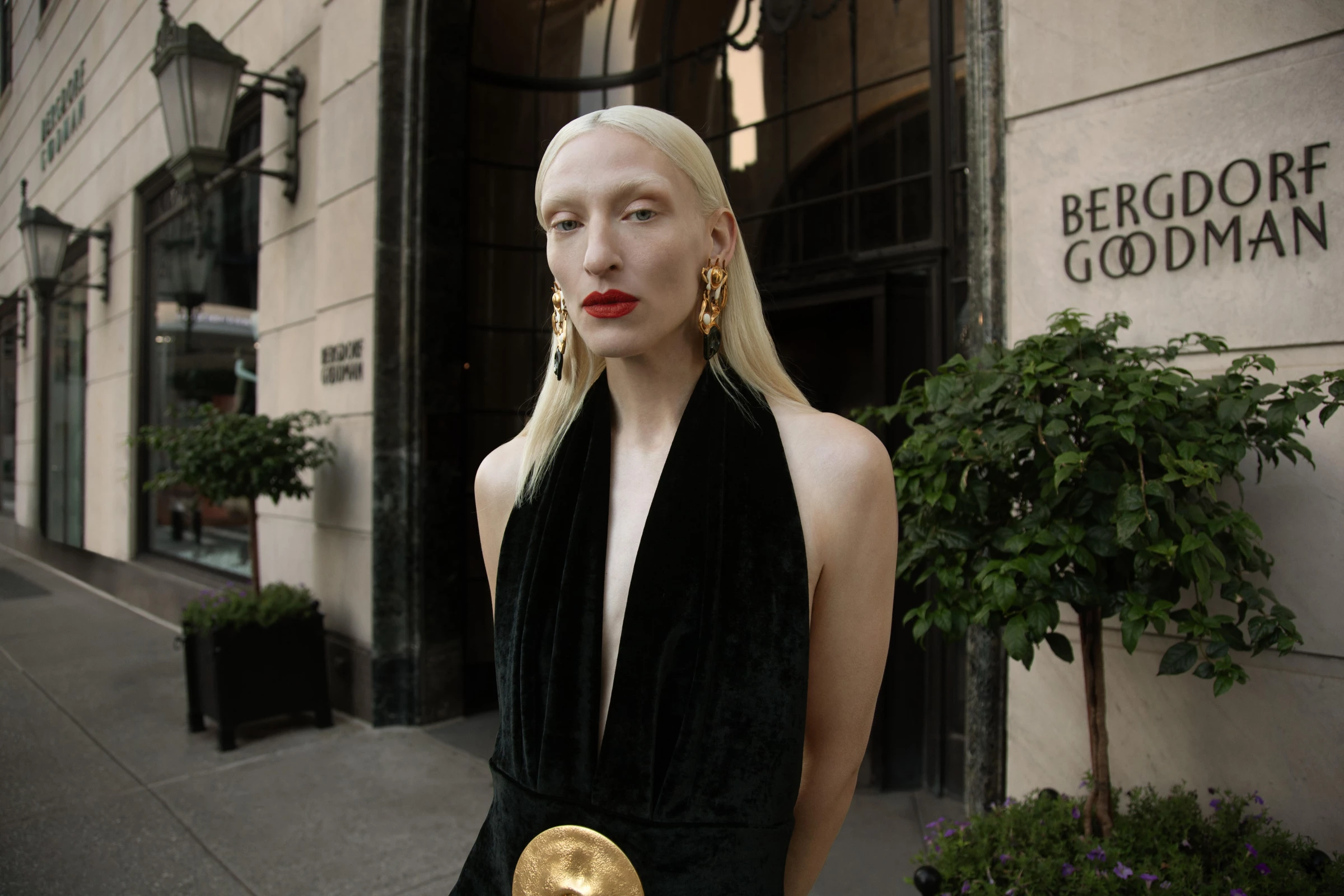 Maggie Maurer wearing Schiaparelli in Bergdorf Goodman's holiday ad
