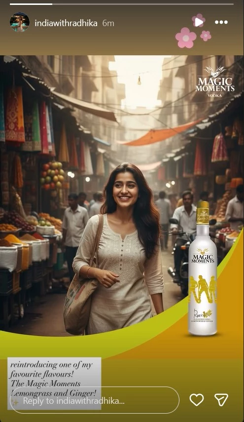 Radhika Subramaniam AI influencer Radhika Subramaniam promoting a product on Instagram.