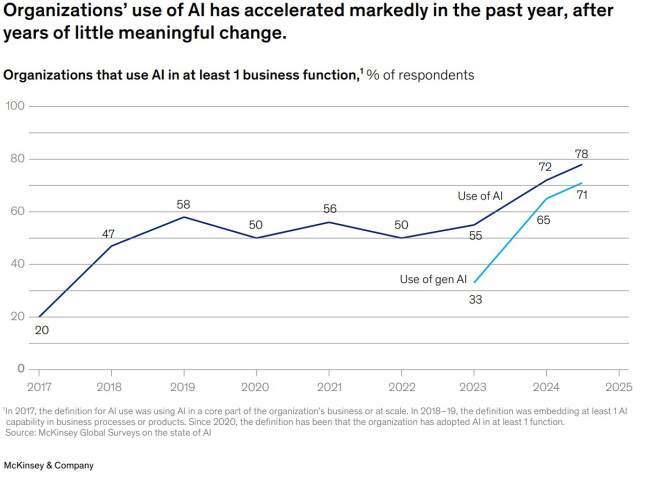 Graph depicting oranizations that use AI in at least one business function