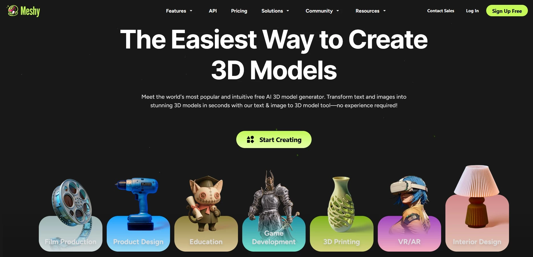 Meshy AI homepage.