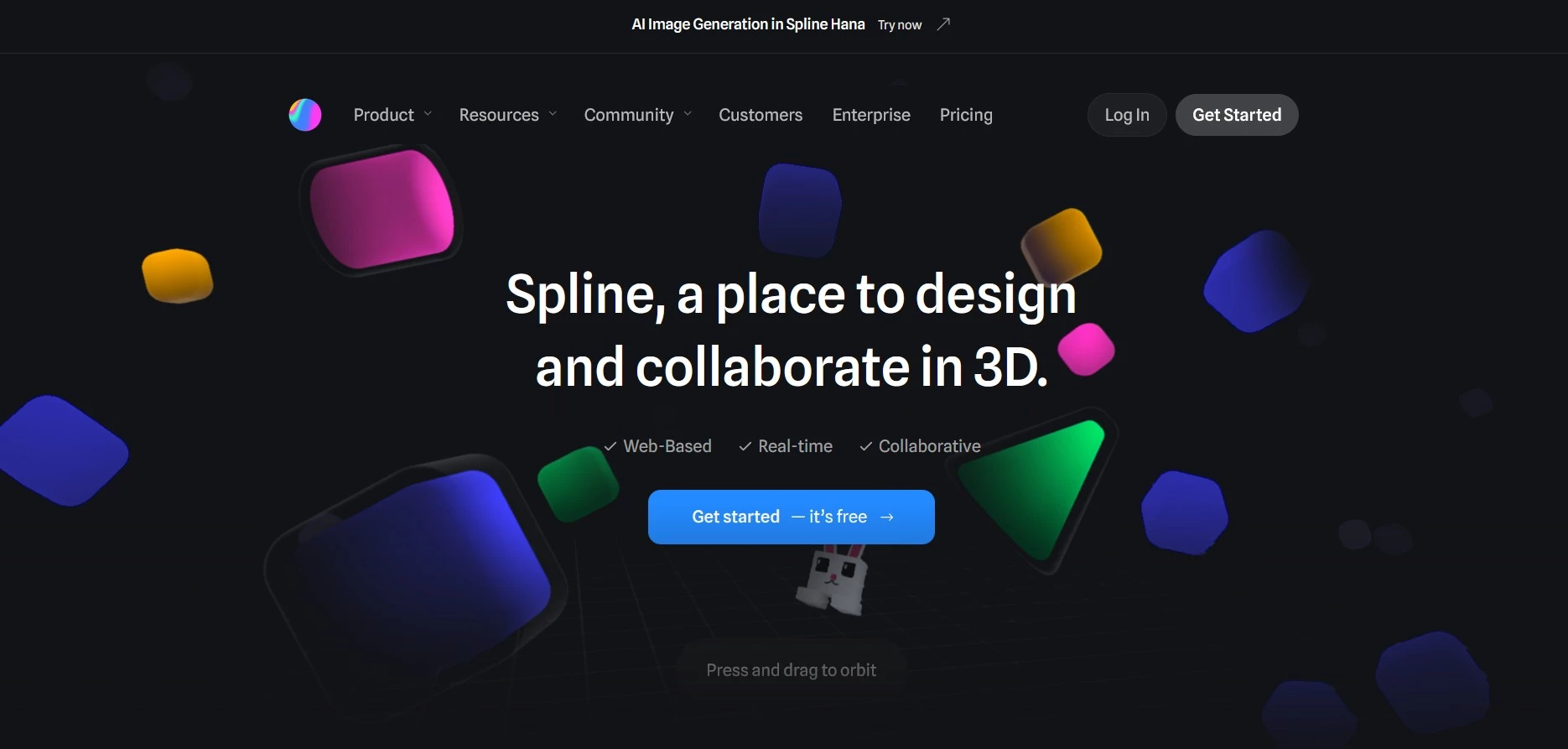 Spline AI model generator homepage. 