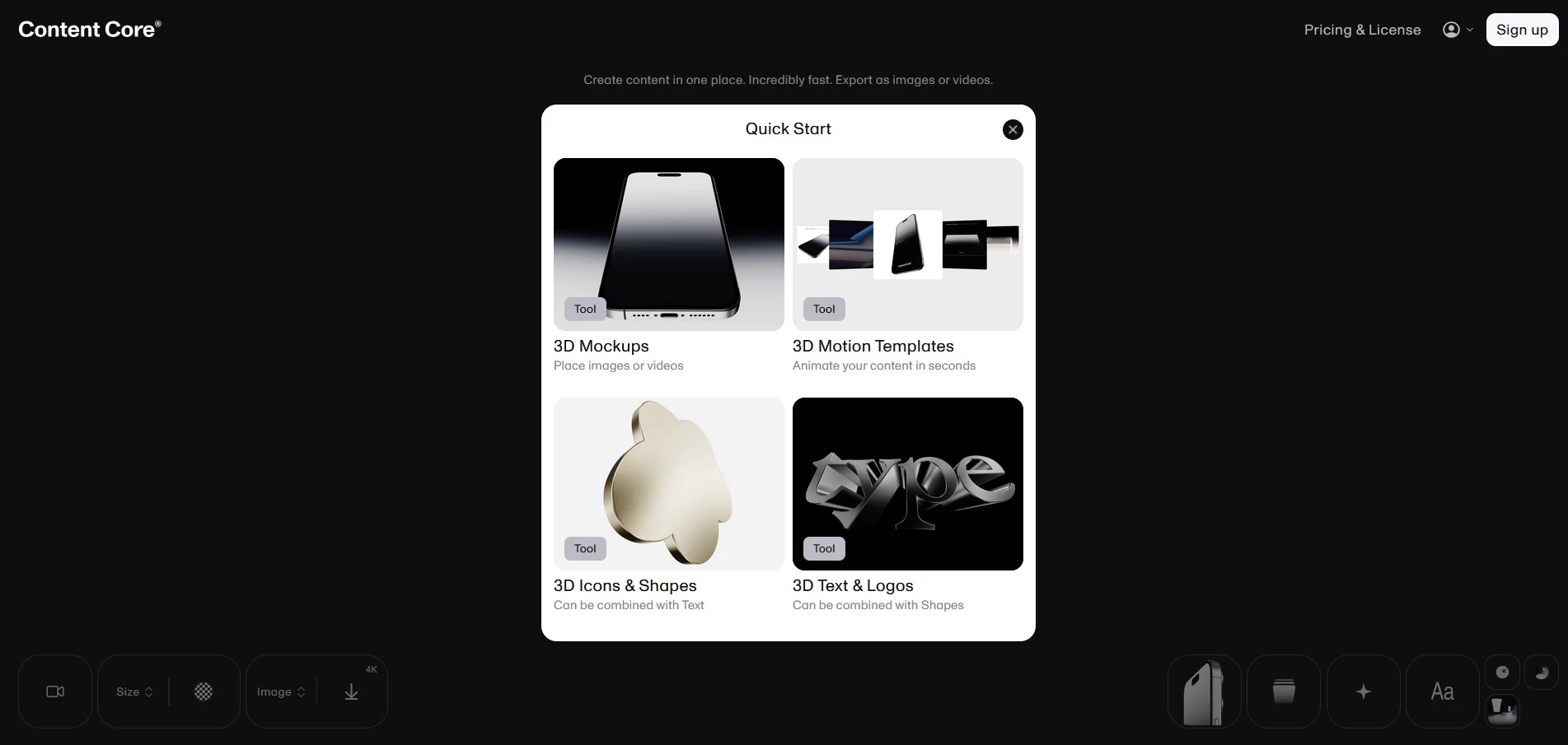 3D model generator ContentCore XYZ homepage.