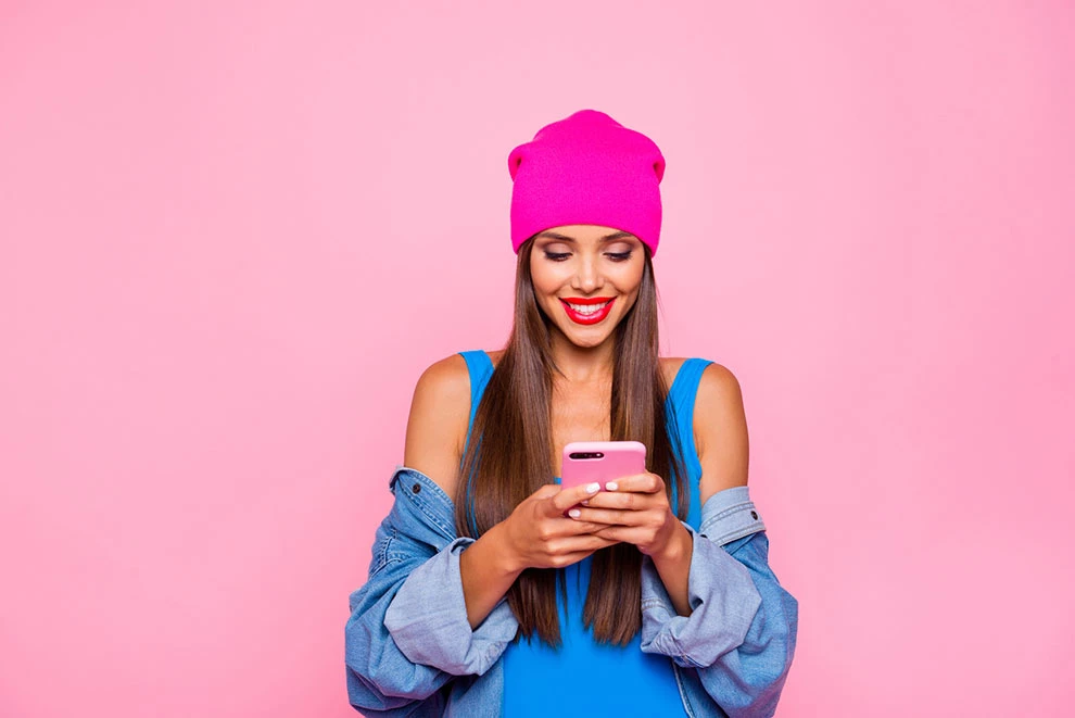 mobile app landing page A girl using a mobile app