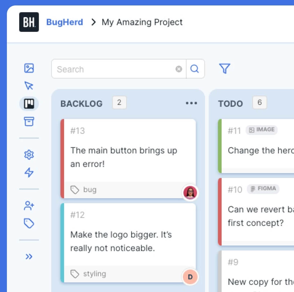 BugHerd UI BugHerd website feedback tool UI screenshot.
