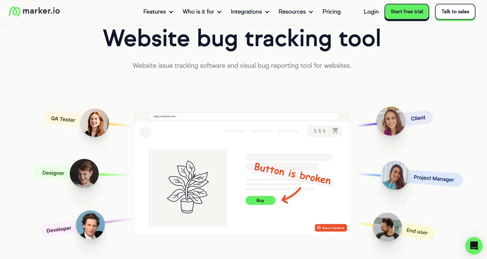 Marker.io Marker.io homepage.