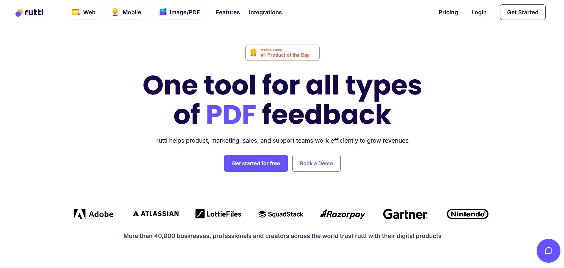 Ruttl Ruttl website feedback tool homepage screenshot.