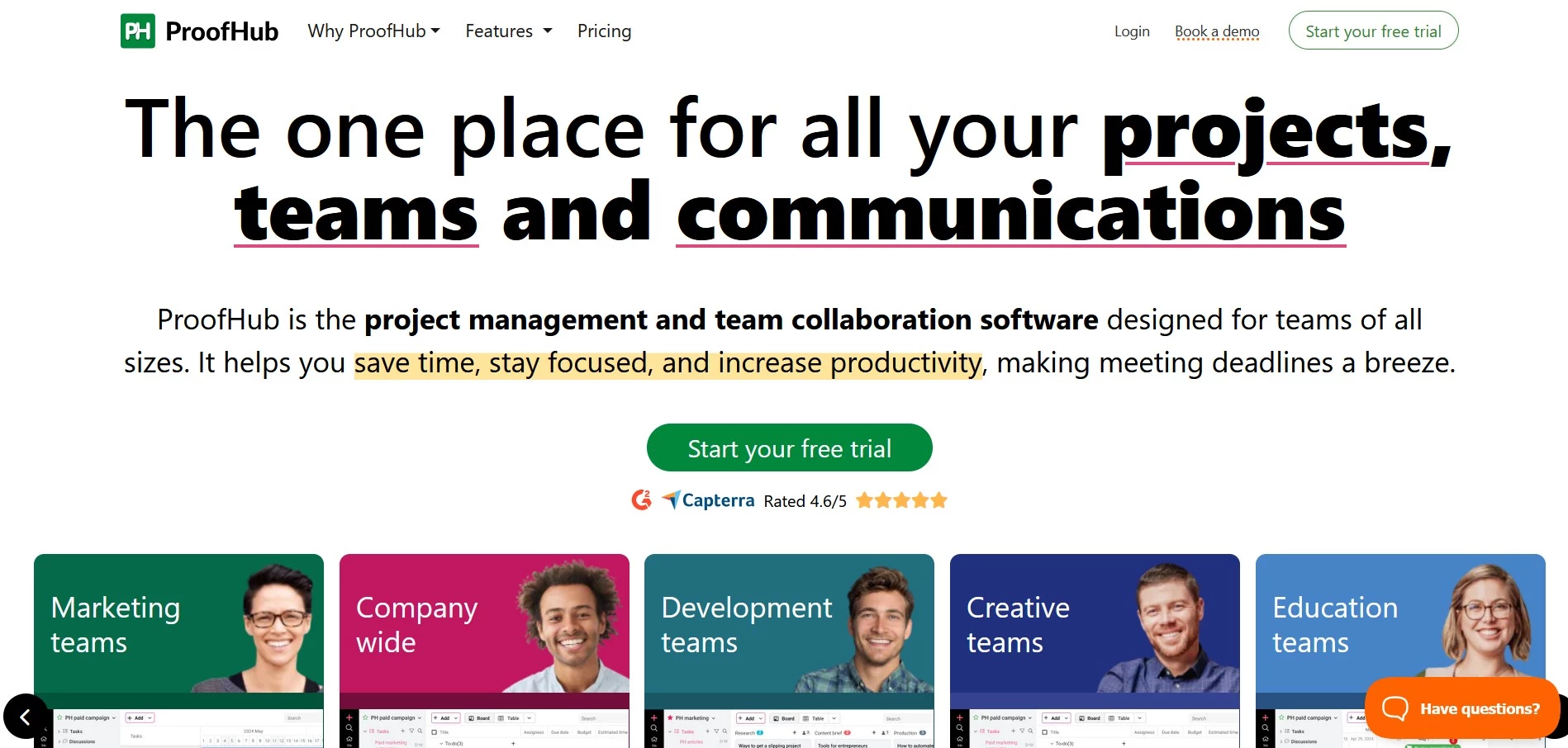 Proofhub Proofhub homepage screenshot.