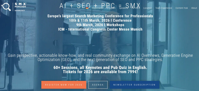 SMX Munich digital marketing conference homepage.