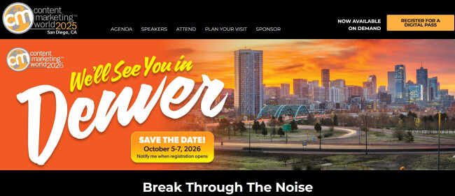 Content Marketing World 2026 event homepage..