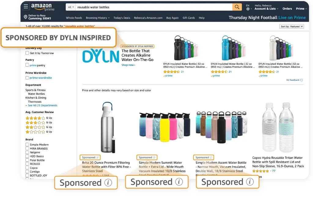 Amazon Sponsored Example of Amazon sponsored ads in search.