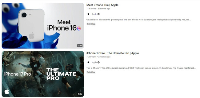 Apple product videos on Youtube