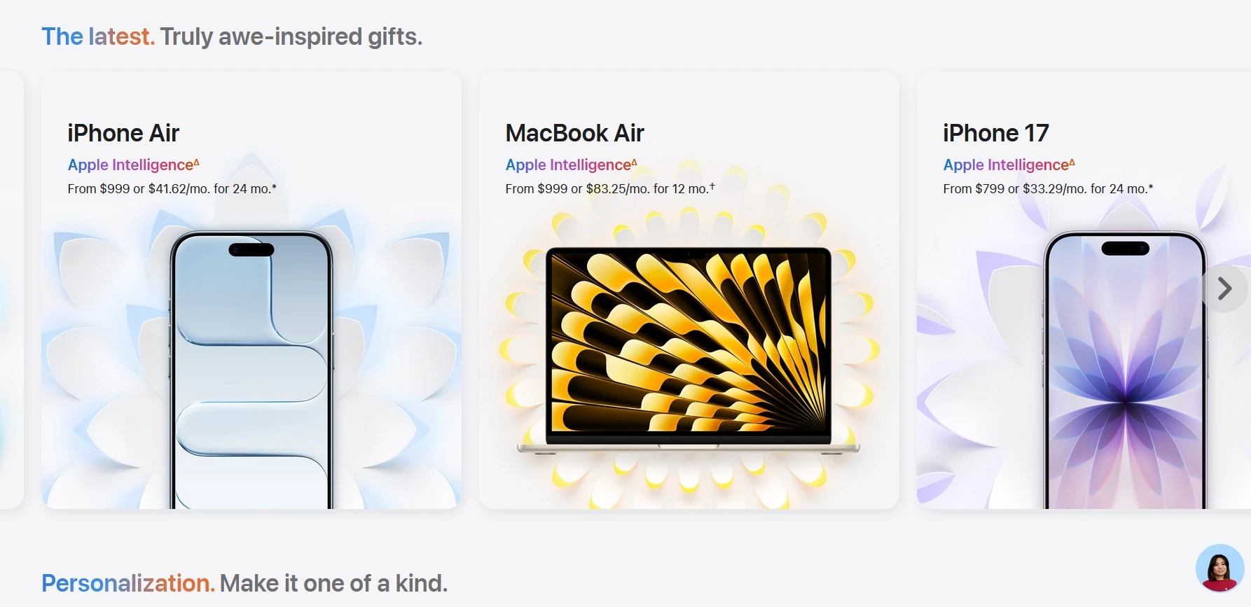 Apple store marketing high-ticket items.