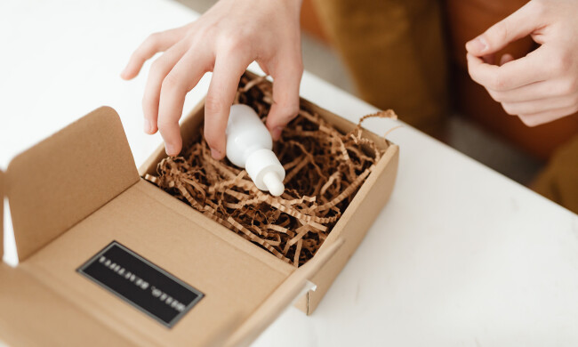 Hands of a Person Holding a Plain White Dropper Bottle