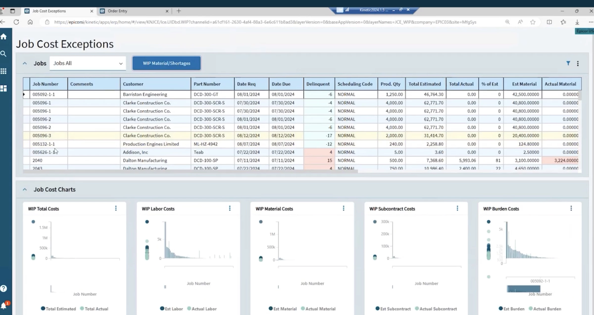 Epicor Kinetic dashboard