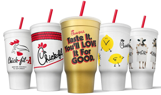 Chick-fil-A's latest retro cup designs as part of its "Newstalgia" campaign