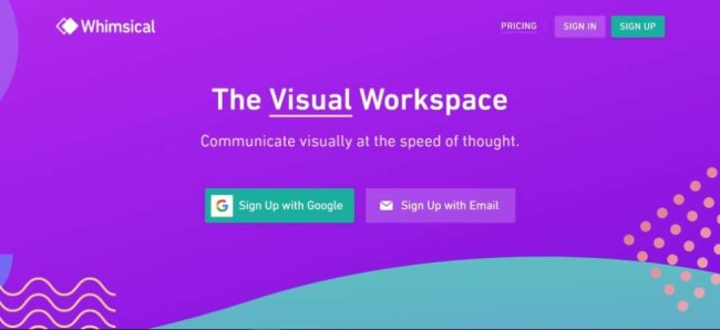 A home page screenshot of a website mockup tool Whimsical A home page screenshot of a website mockup tool Whimsical