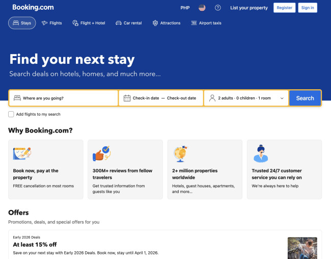 Booking.com interface