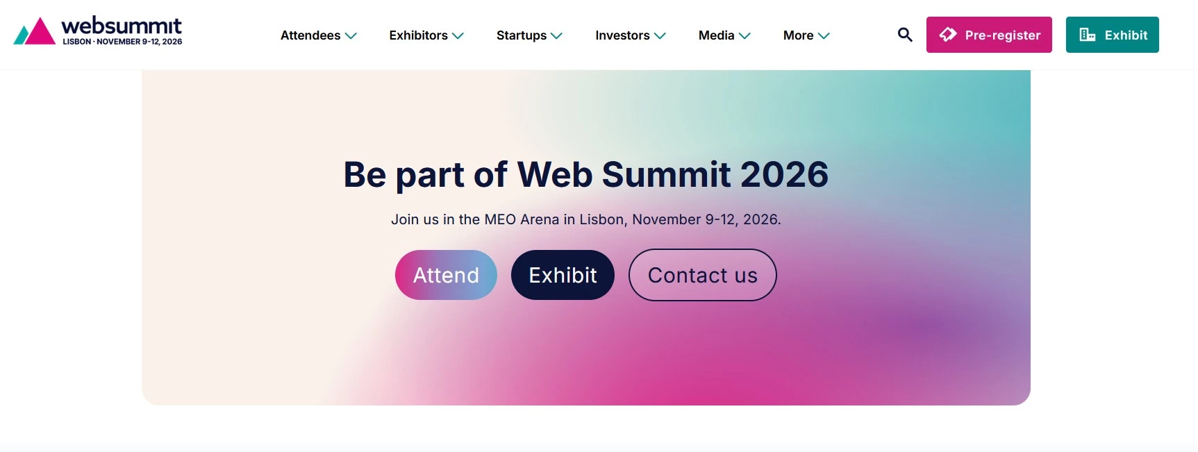 Web Summit homepage