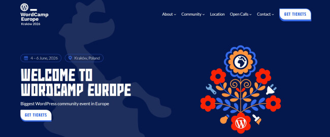 WordCamp Europe web development conference event website homepage.