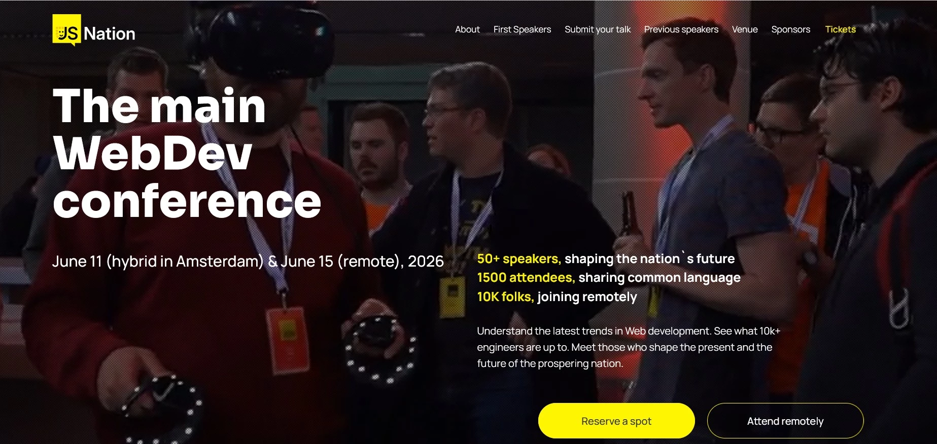 JSNation web dev and web design event homepage