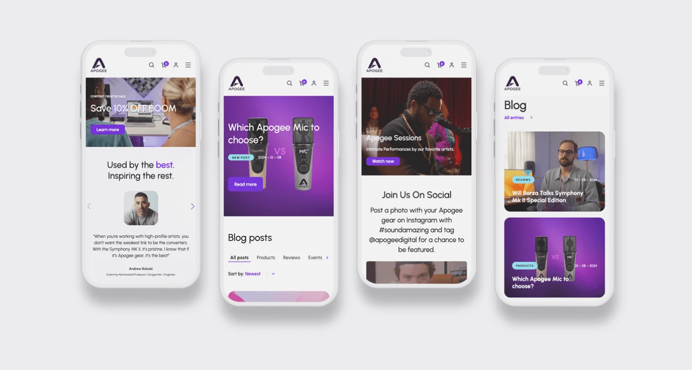 Osom Studio rebuilt Apogee’s WooCommerce site for speed, stability, and scalability, improving mobile UX, SEO, and backend control for the premium audio brand.