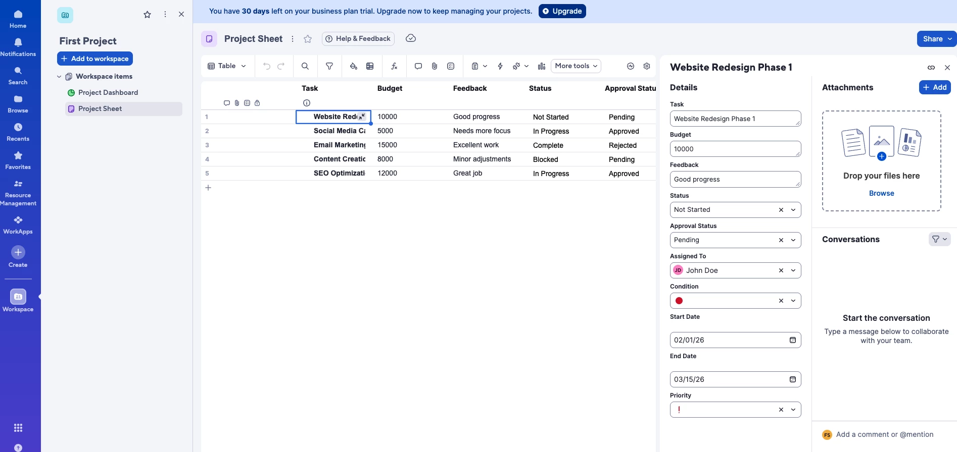 smartsheet smartsheet project management tool