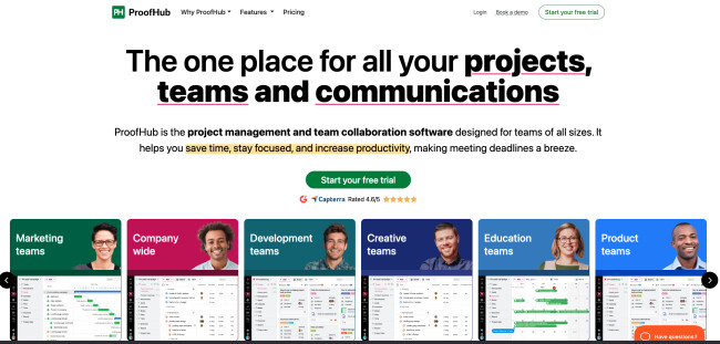 proofhub homepage