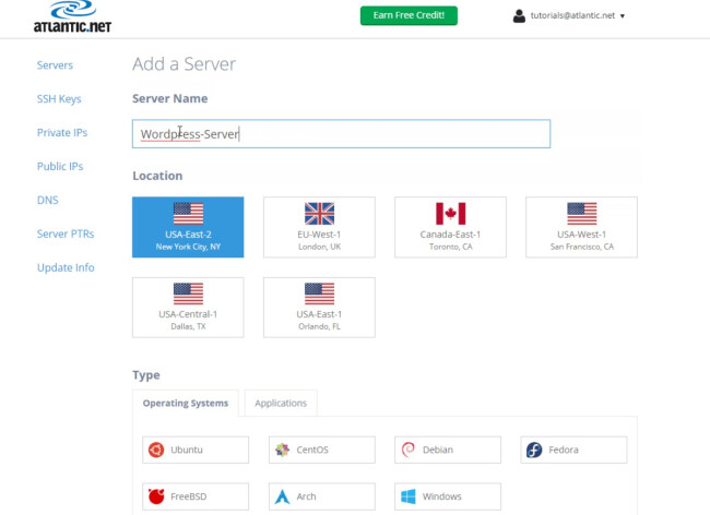 Atlantic.net UI interface
