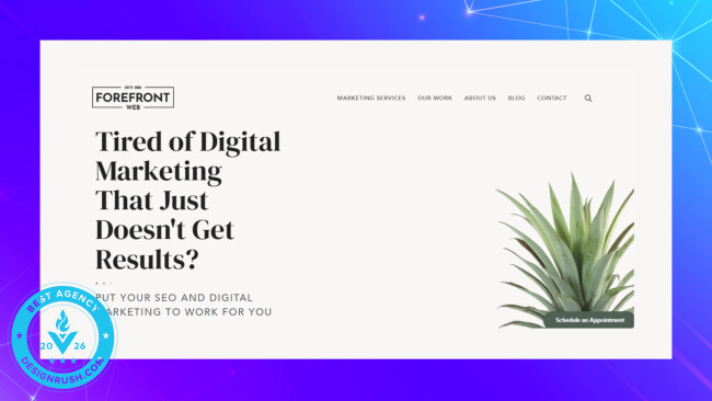 Forefront Web's clean site design asking if digital marketing isn’t getting results, with plant visual.