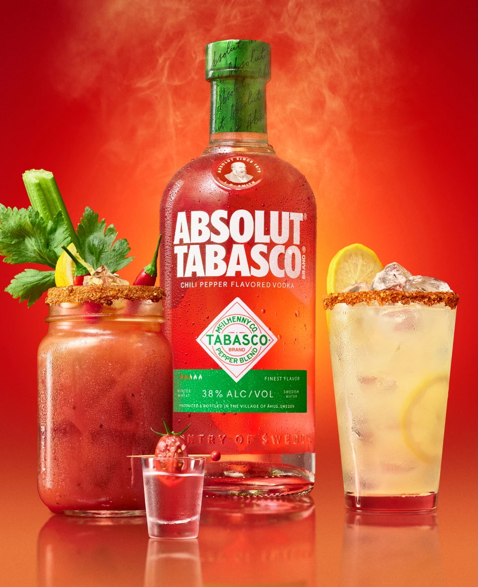 A product shot of the new Absolut TABASCO Spicy Vodka