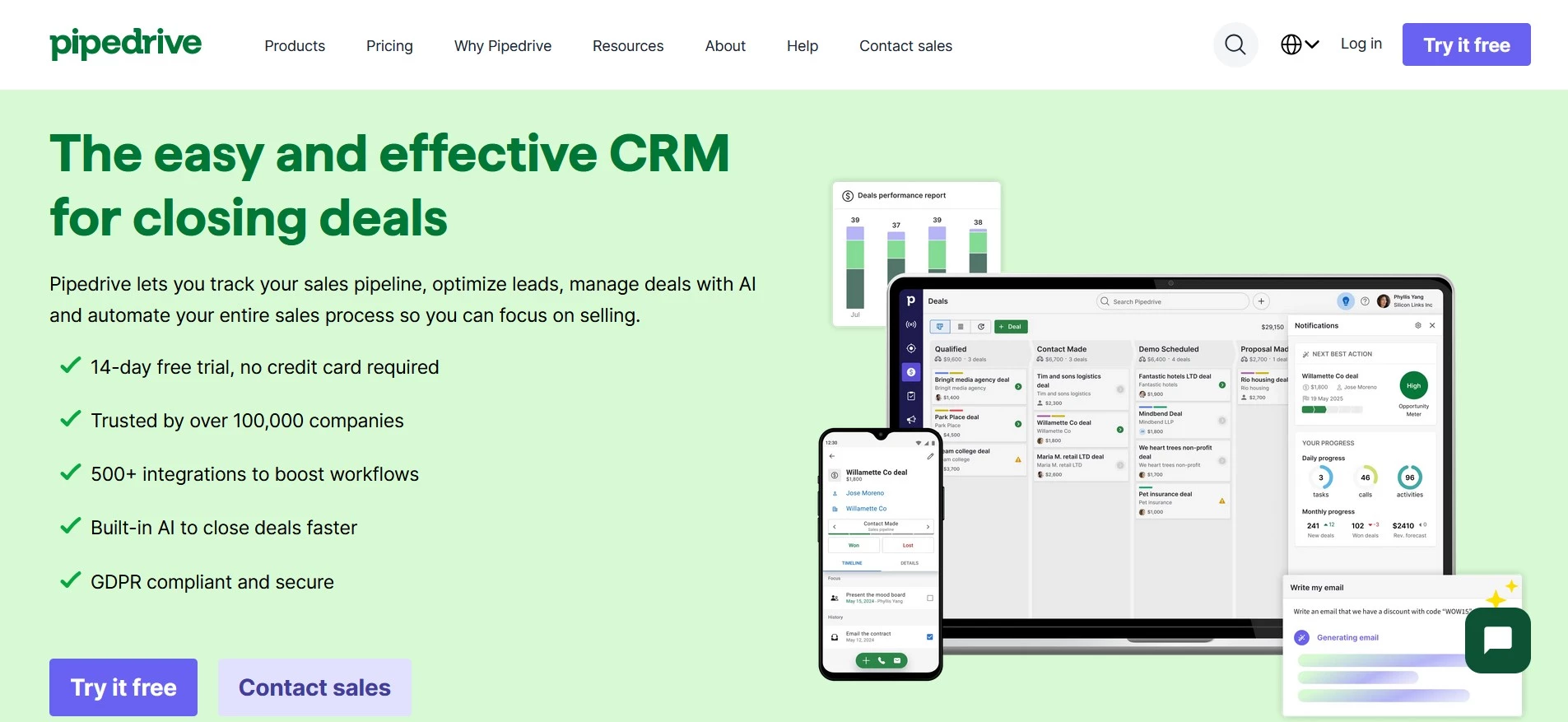 Pipedrive CRM software homepage