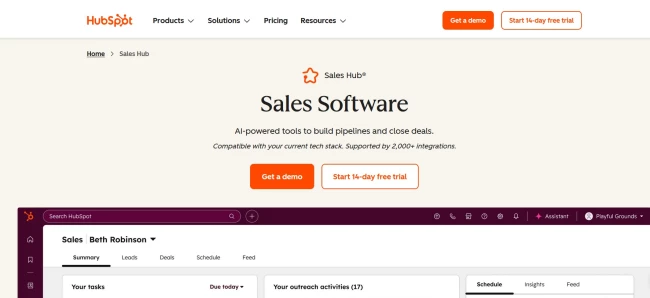 Hubspot CRM homepage