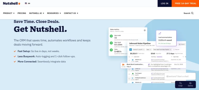 Nutshell CRM homepage