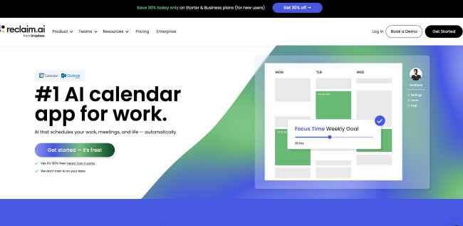 Reclaim.ai homepage.
