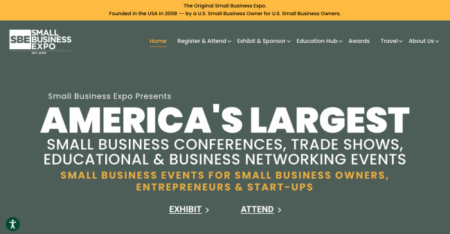 Screenshot of Small Business Expo homepage