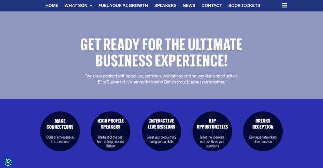 Elite Business Live homepage. 