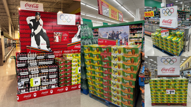 FUZE Iced Tea crates in Canadian stores with Winter Olympics branding