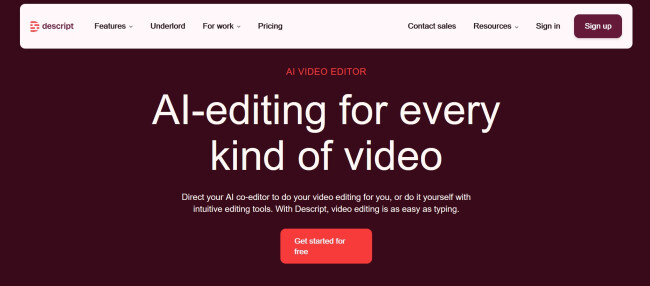 Descript AI editing tool for agencies homepage