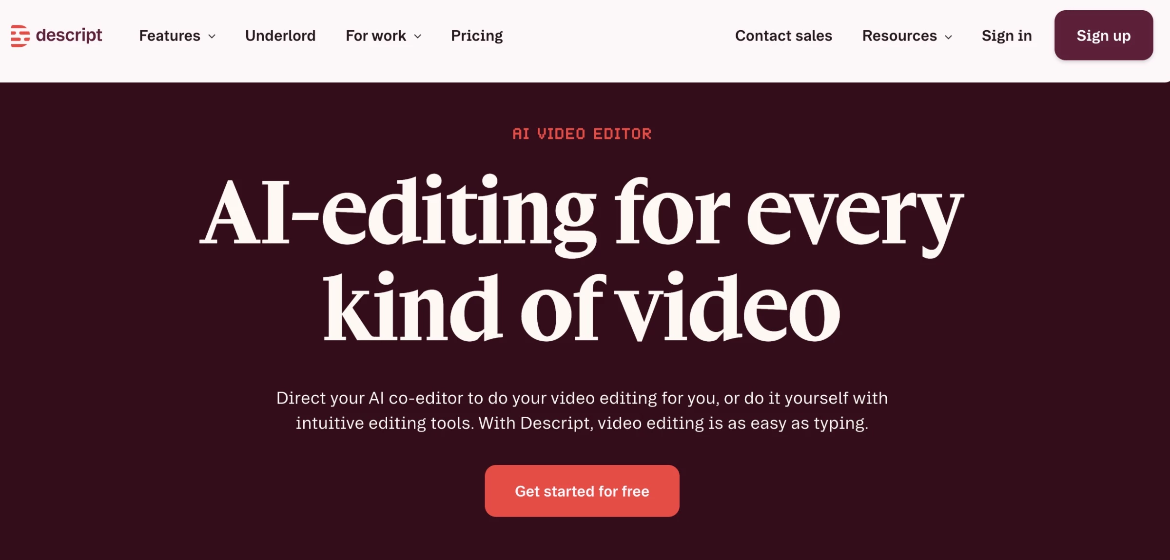 Descript homepage